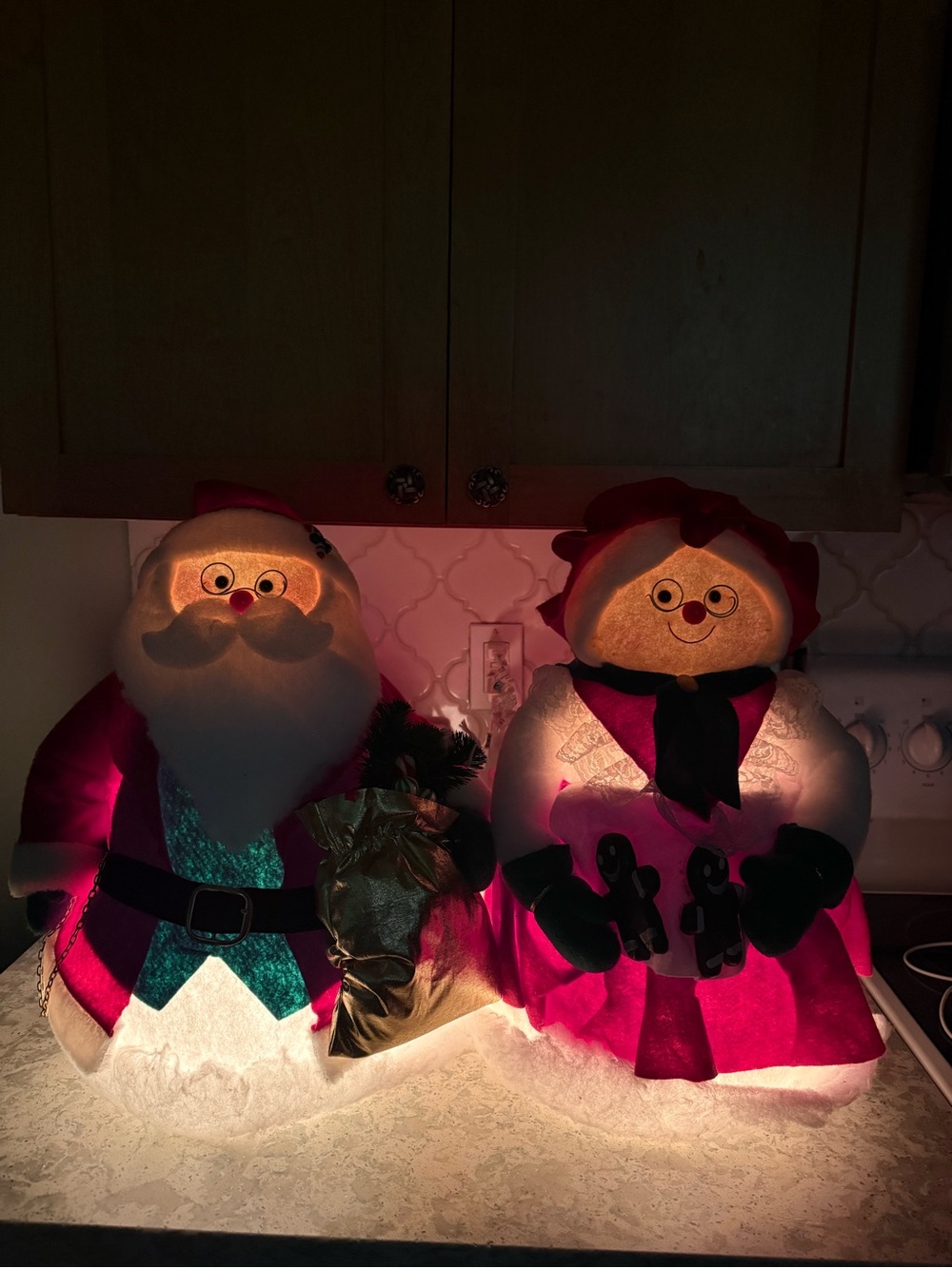 Holiday Santa and Mrs. Claus Lighted Plush Duo - Red and White